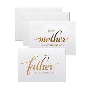Card set for mother and father on wedding day in white and gold